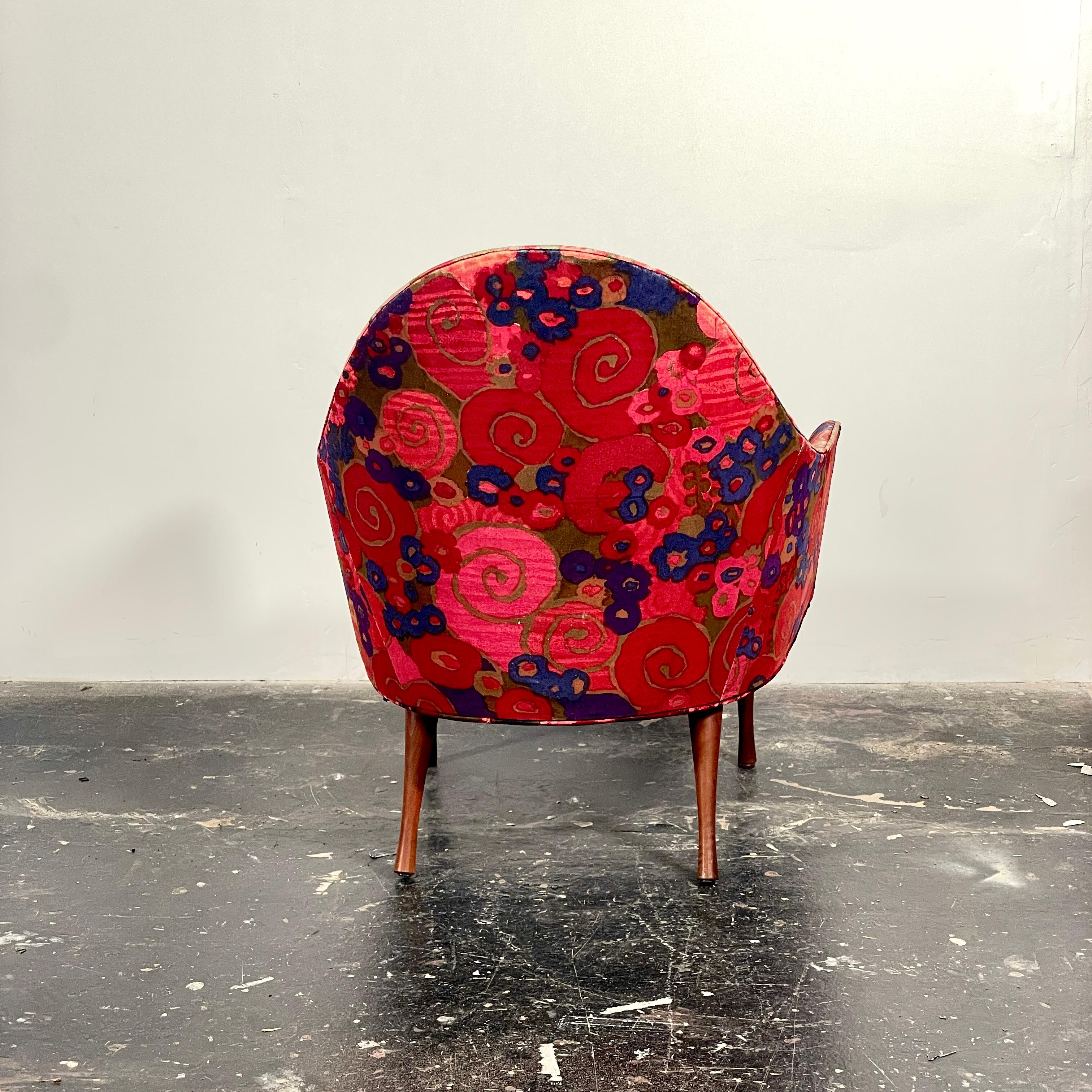 Velvet Pair of Paul McCobb Lounge Chairs for Directional in Jack Lenore fabric For Sale