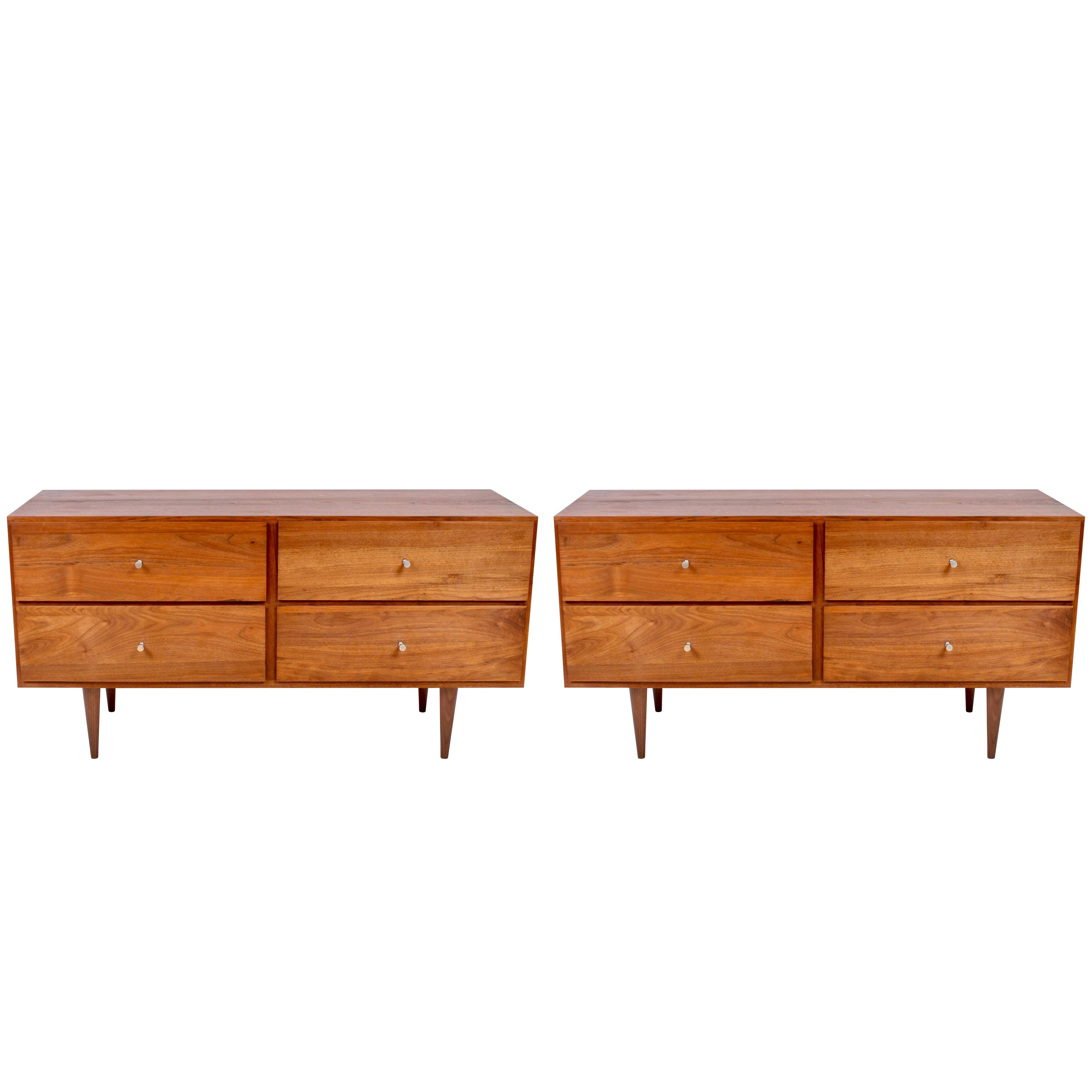 Pair of Paul McCobb Lower Black Walnut Four Drawer Dressers - Nightstands, 1960s