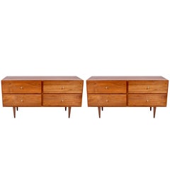 Pair of Paul McCobb Lower Black Walnut Four Drawer Dressers - Nightstands, 1960s