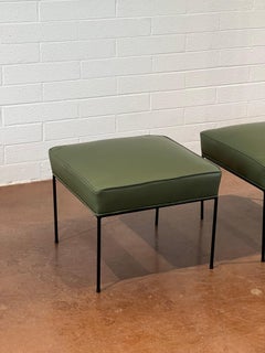 Pair Of Paul McCobb Ottomans in Green Leather
