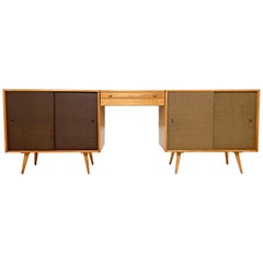 Pair of Paul McCobb Planner Group Cabinets with Hanging Vanity, circa 1950s
