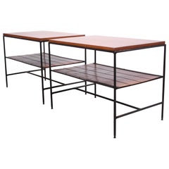 Pair of Paul McCobb 'Planner Group' Iron and Maple Occasional Tables