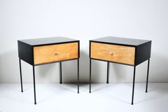 Pair of Paul McCobb Planner Group Maple & Black Iron Nightstands, 1950's