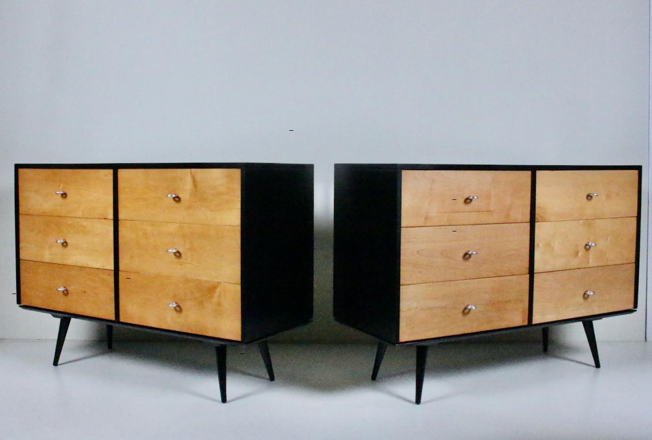 Mid-20th Century Pair of Paul McCobb Planner Group Maple Six Drawer Double Dressers For Sale