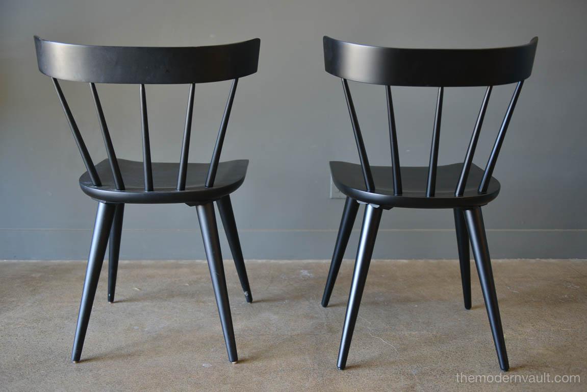 Pair of Paul McCobb Planner group side chairs, circa 1955. Professionally restored with ebonized finish. Great to add to your current set, or mix and match for an eclectic look. Excellent vintage condition.

Measures: 17