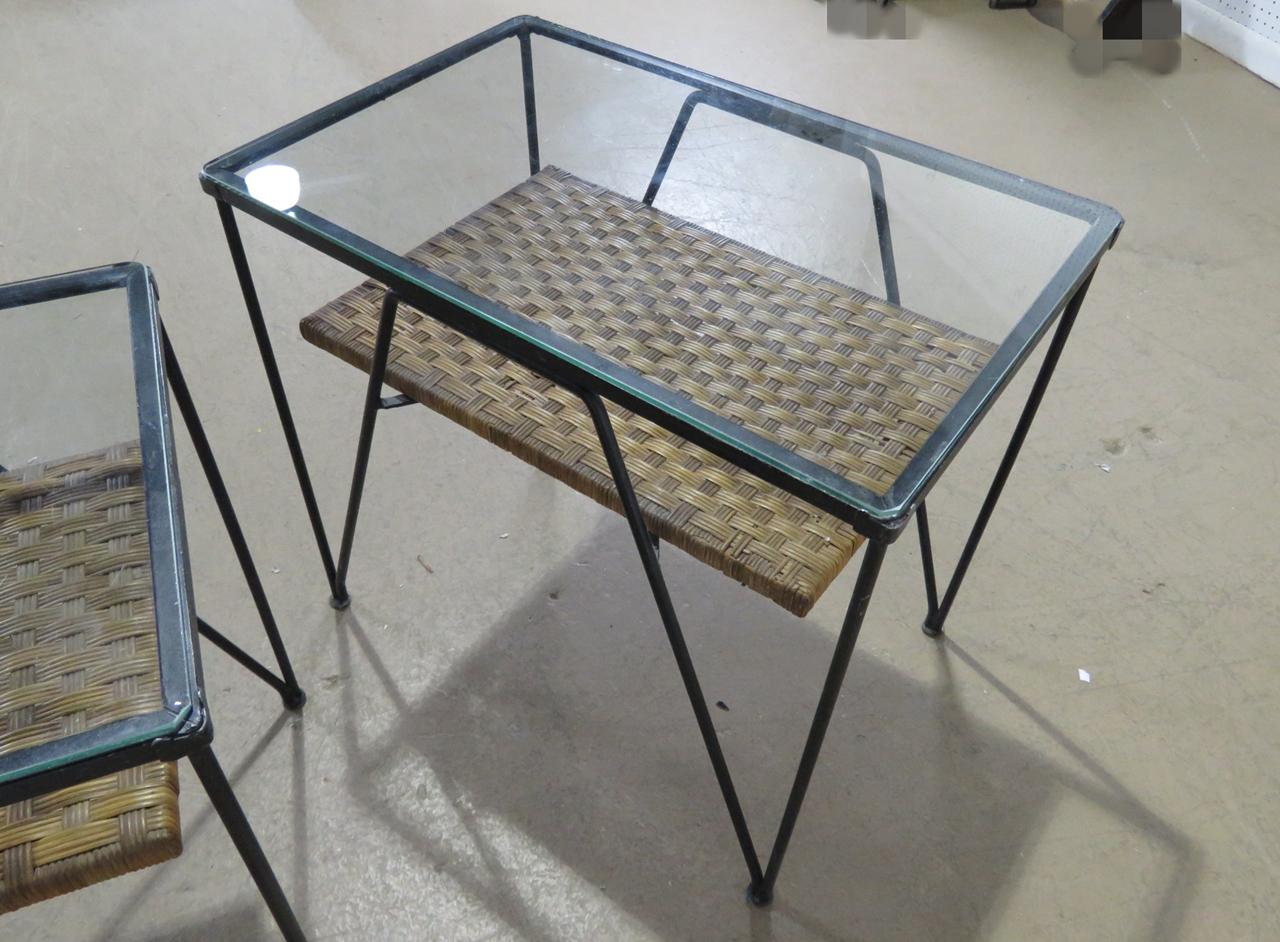 Pair of Paul McCobb Style Glass Top End Tables 1