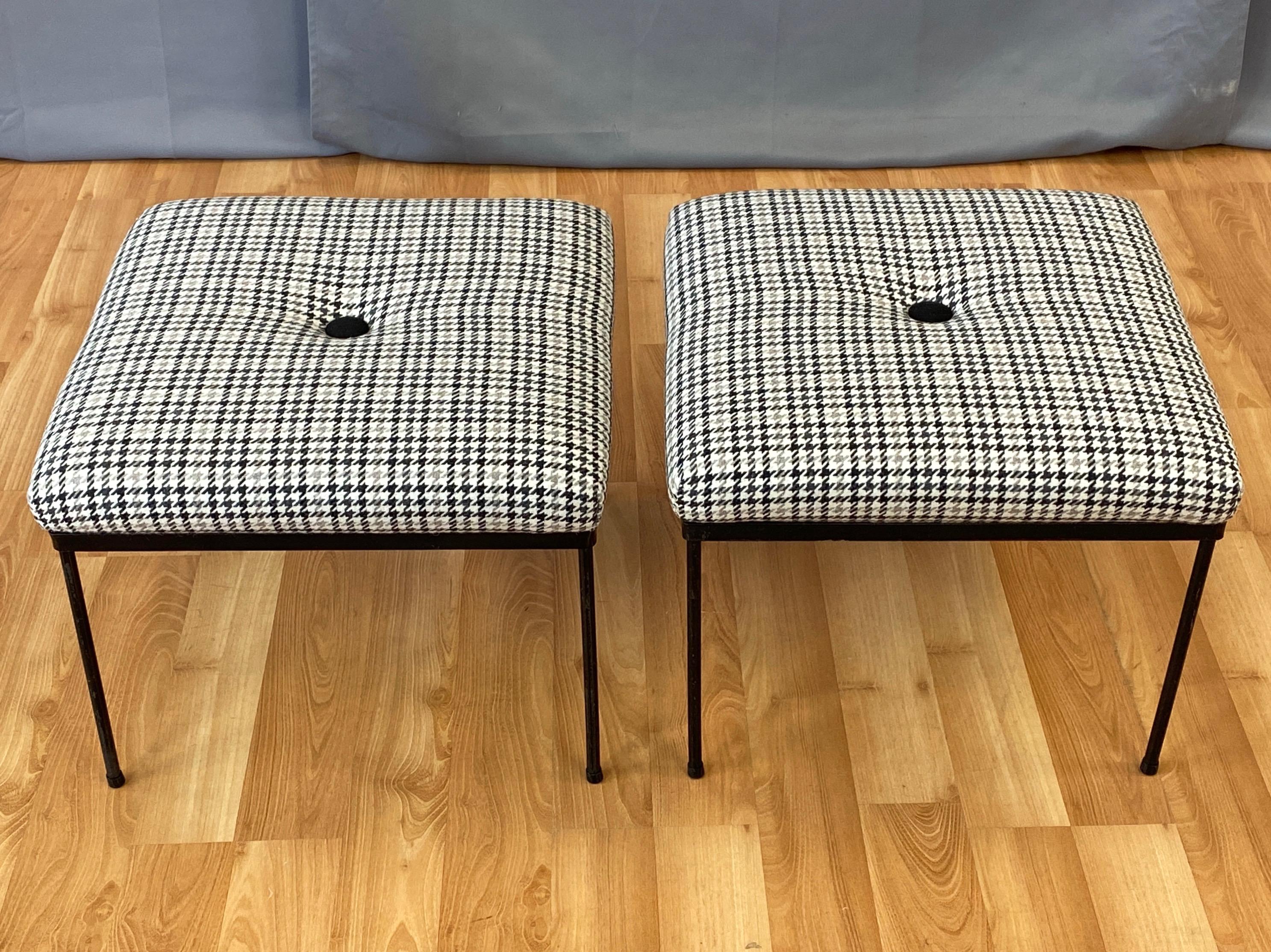 Mid-Century Modern Pair of Paul McCobb-Style Houndstooth Upholstered Ottomans by Mallin, 1950s