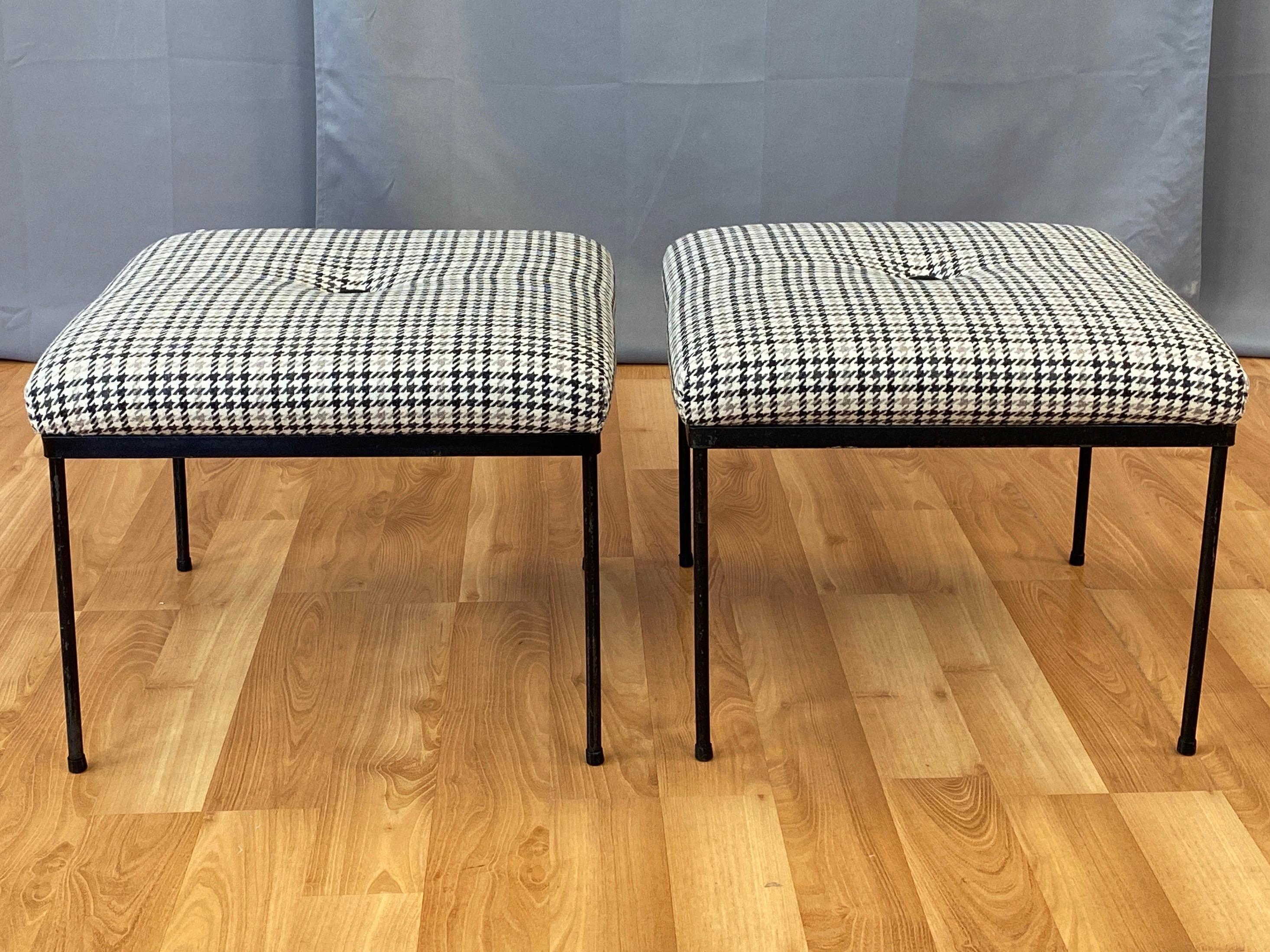 American Pair of Paul McCobb-Style Houndstooth Upholstered Ottomans by Mallin, 1950s