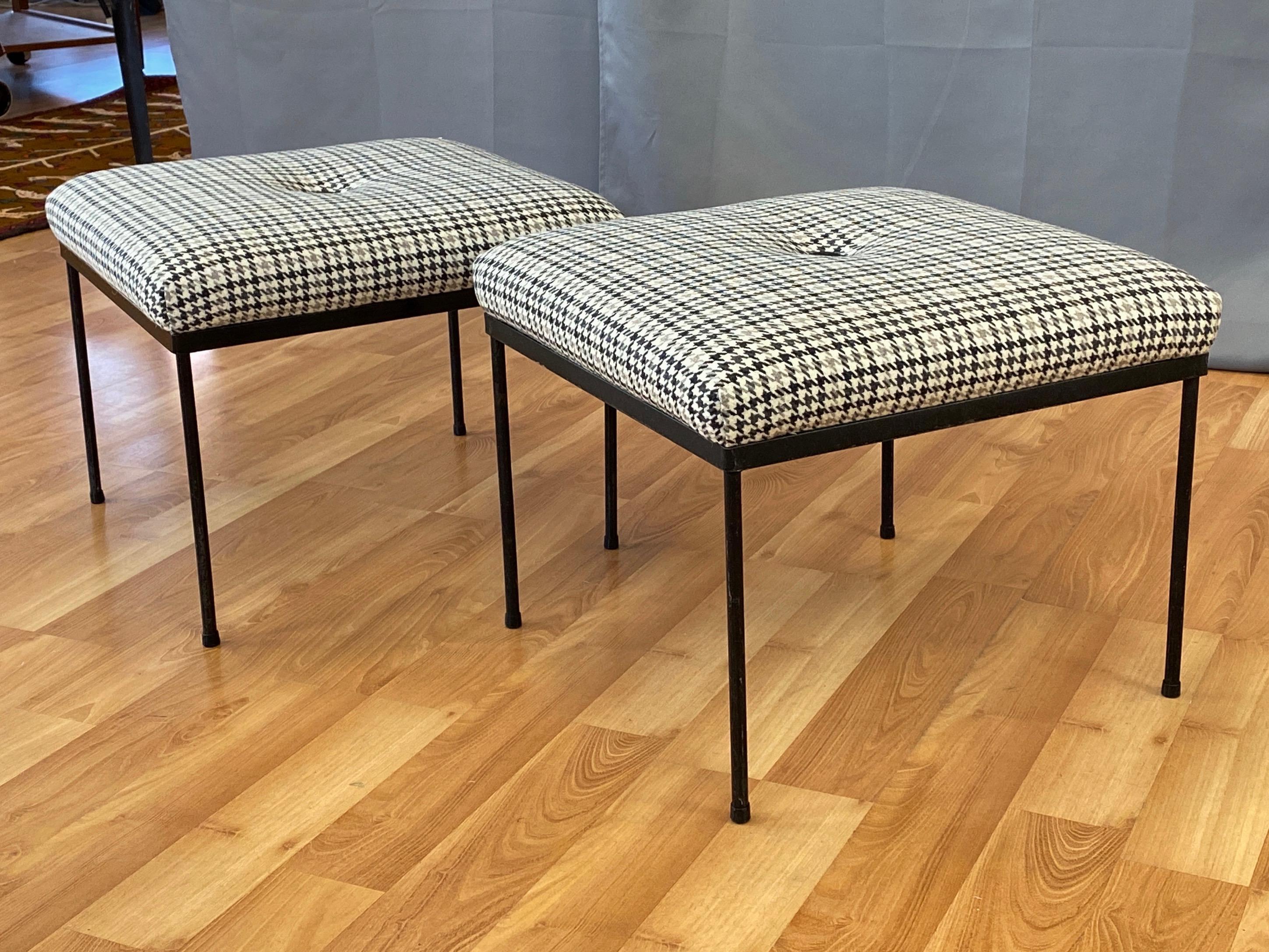 Mid-20th Century Pair of Paul McCobb-Style Houndstooth Upholstered Ottomans by Mallin, 1950s