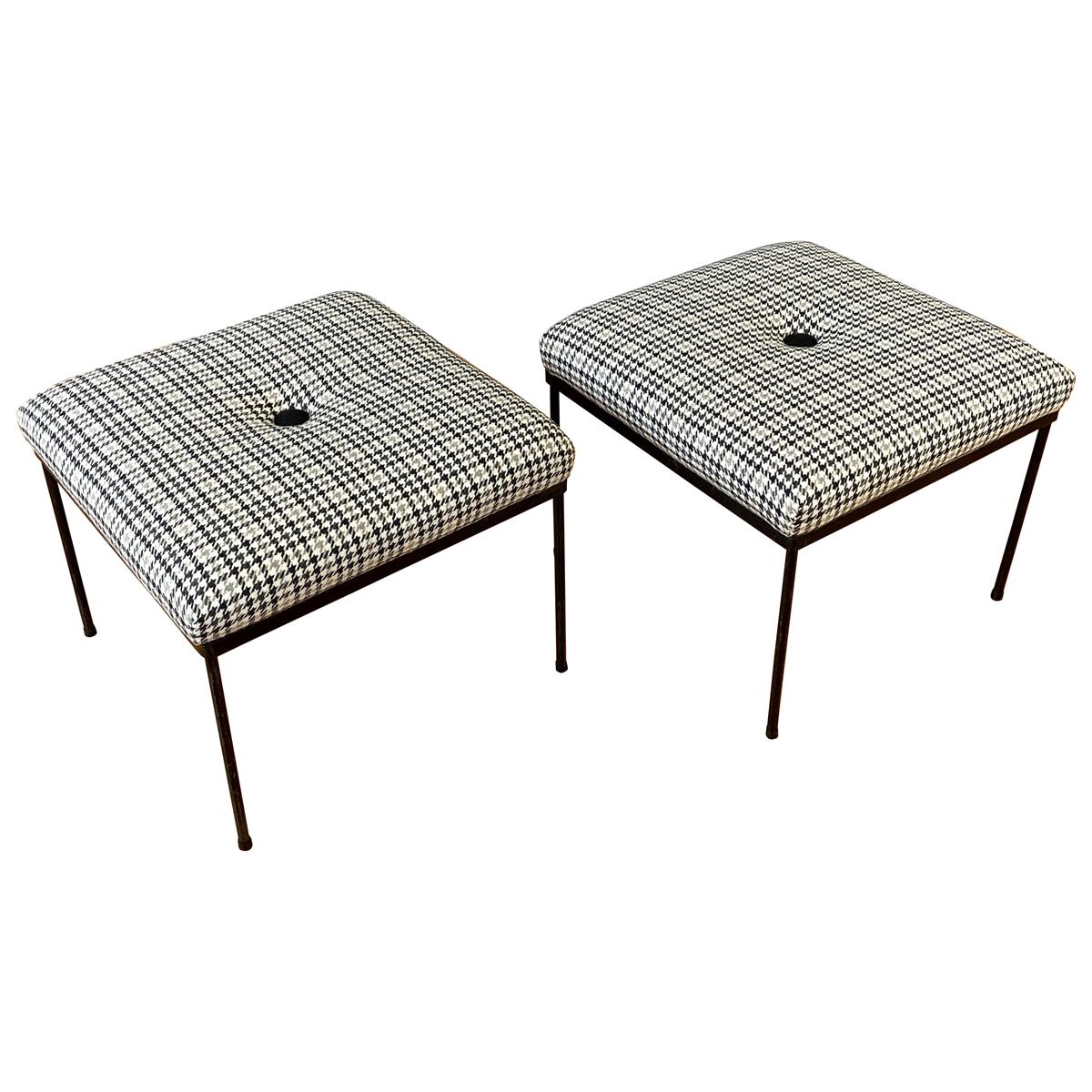 Pair of Paul McCobb-Style Houndstooth Upholstered Ottomans by Mallin, 1950s