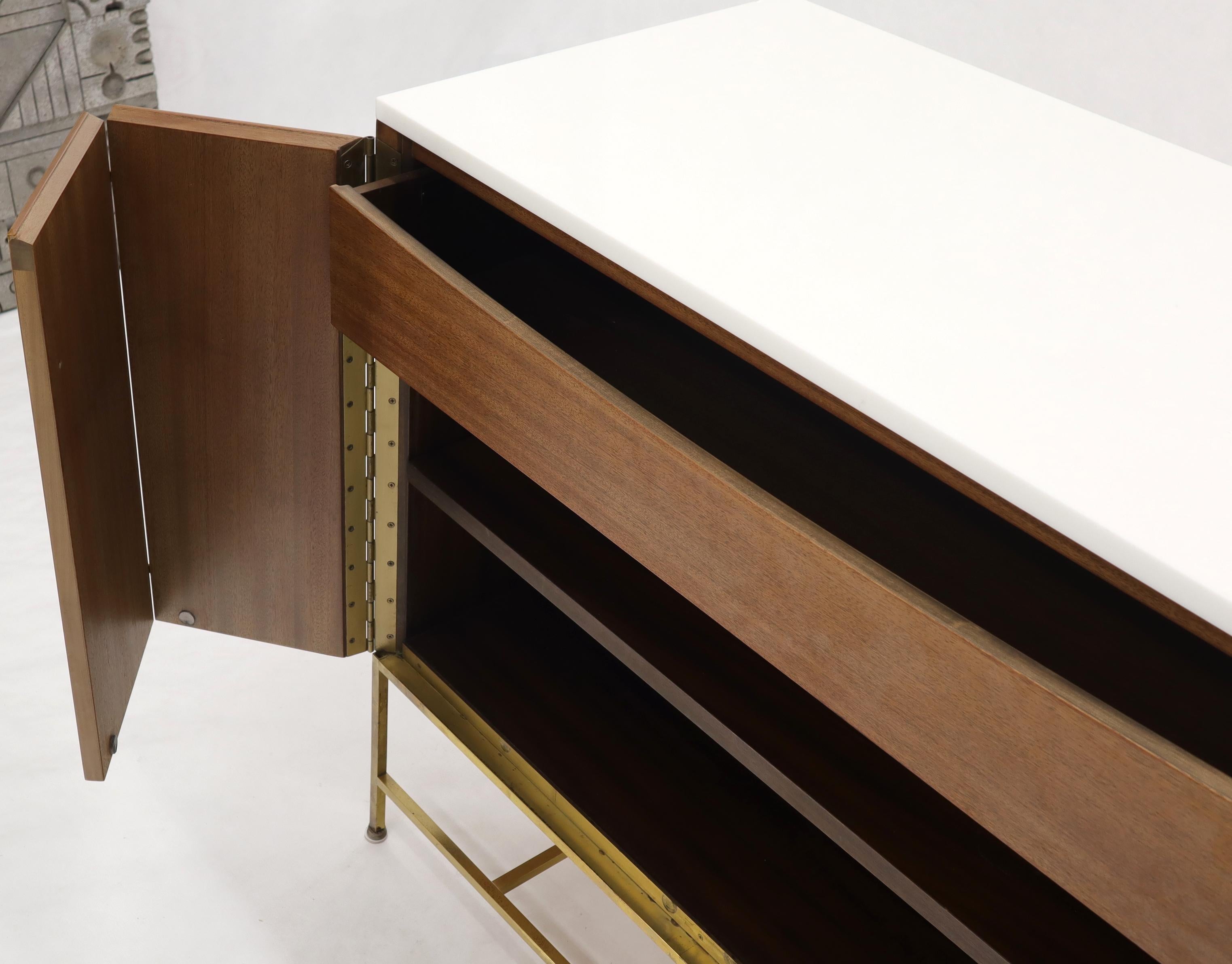 Mid-Century Modern Pair of Paul McCobb Vitrolite Glass Tops Chests on Brass Legs and Stretchers