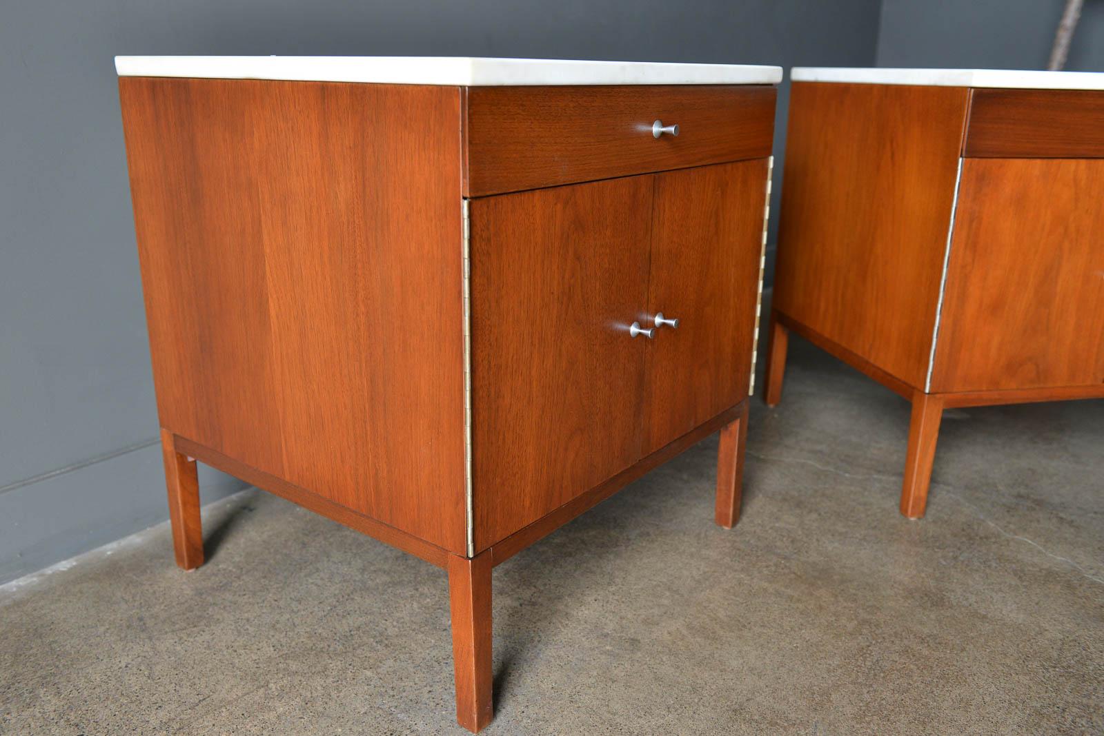 Pair of Paul McCobb Walnut and Marble Nightstands or End Tables, circa 1960 7