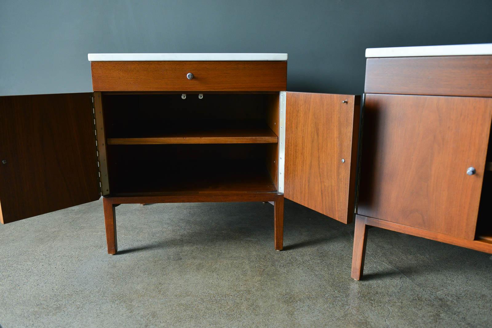 Pair of Paul McCobb Walnut and Marble Nightstands or End Tables, circa 1960 1