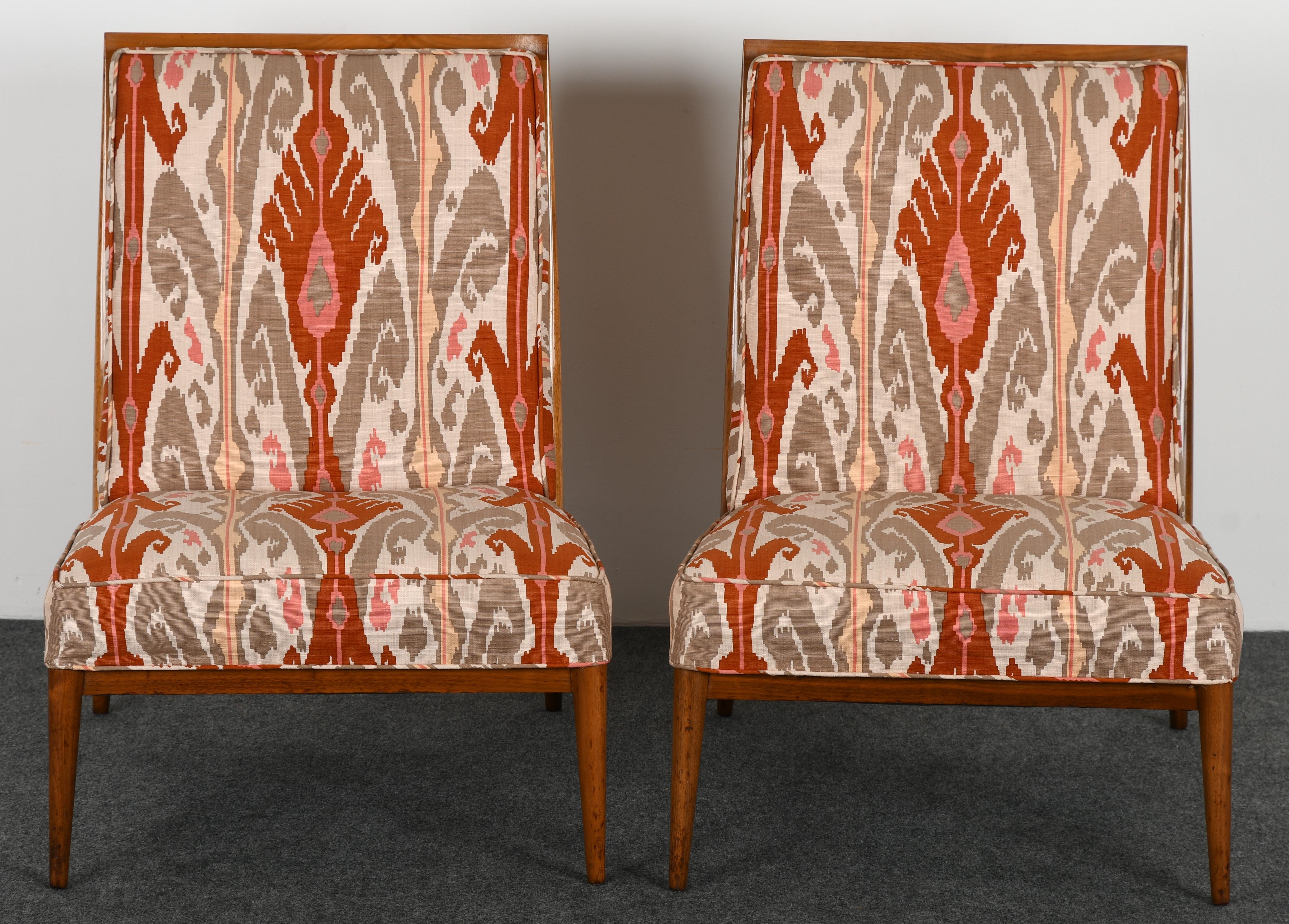 Mid-Century Modern Pair of Paul McCobb Walnut Slipper Chairs, 1960s