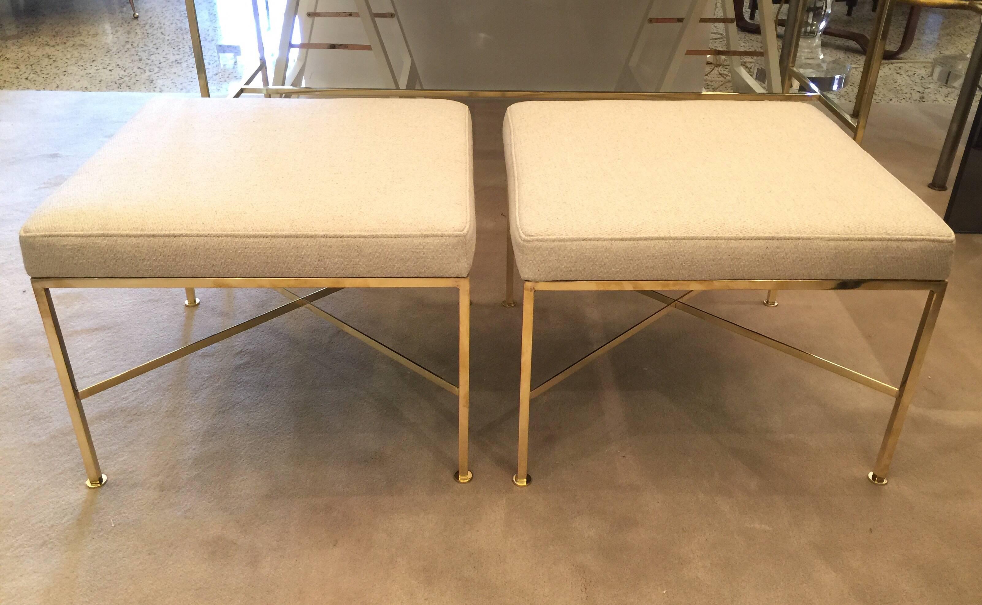 Pair of Paul McCobb X-Base Brass Stools In Good Condition In East Hampton, NY