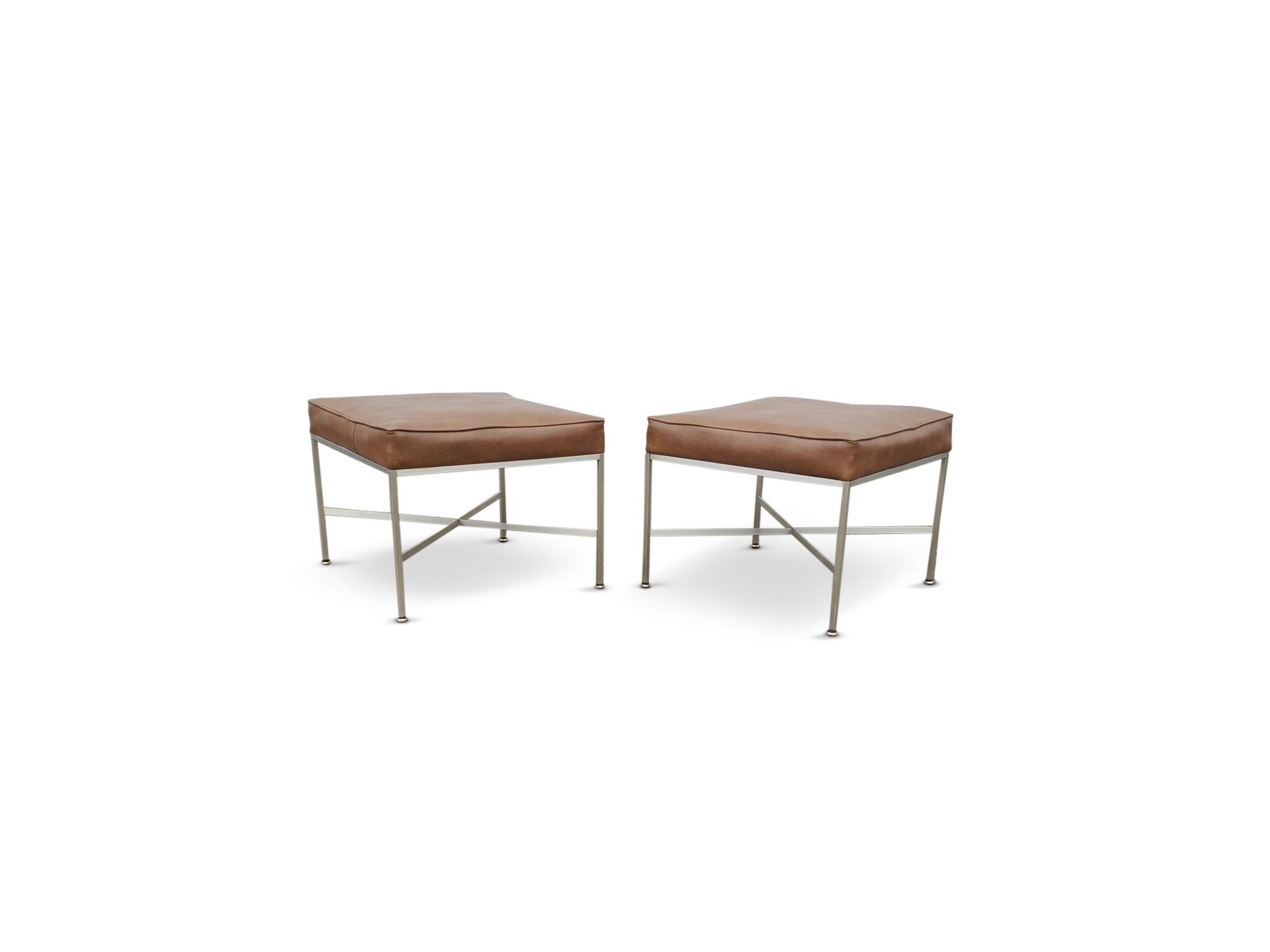 American Pair of Paul McCobb 'X' Base Stools / Benches  For Sale