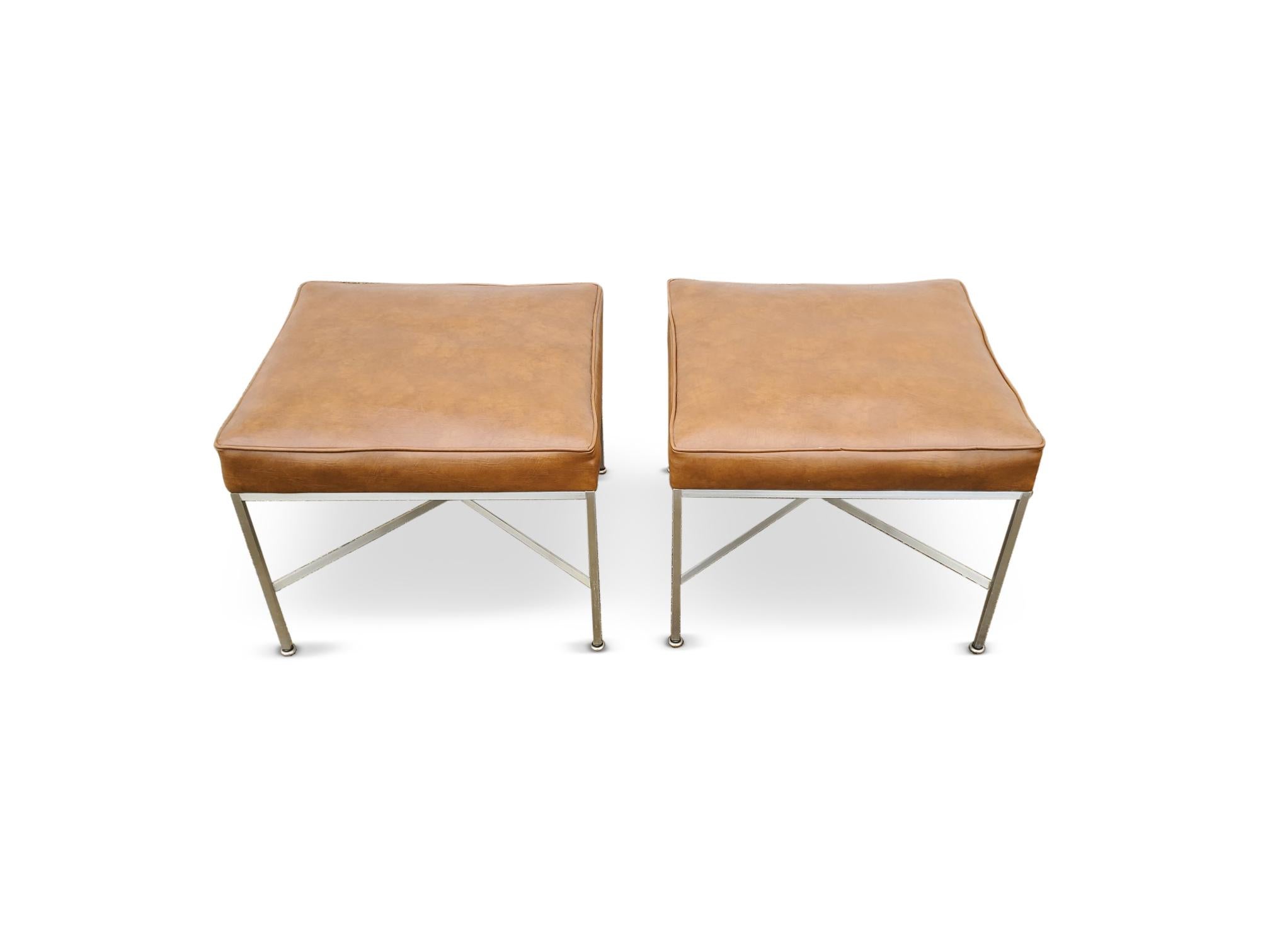 Metal Pair of Paul McCobb 'X' Base Stools / Benches  For Sale