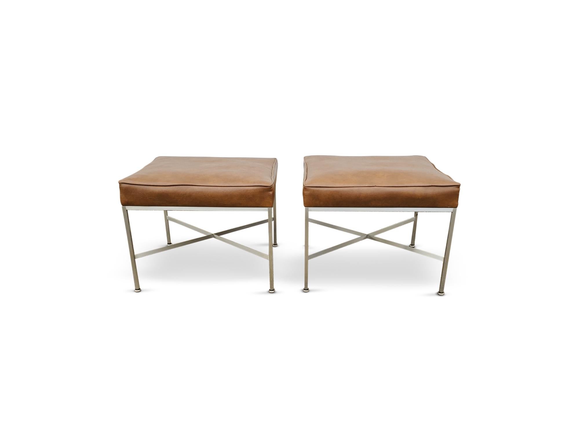 Pair of Paul McCobb 'X' Base Stools / Benches  For Sale 1