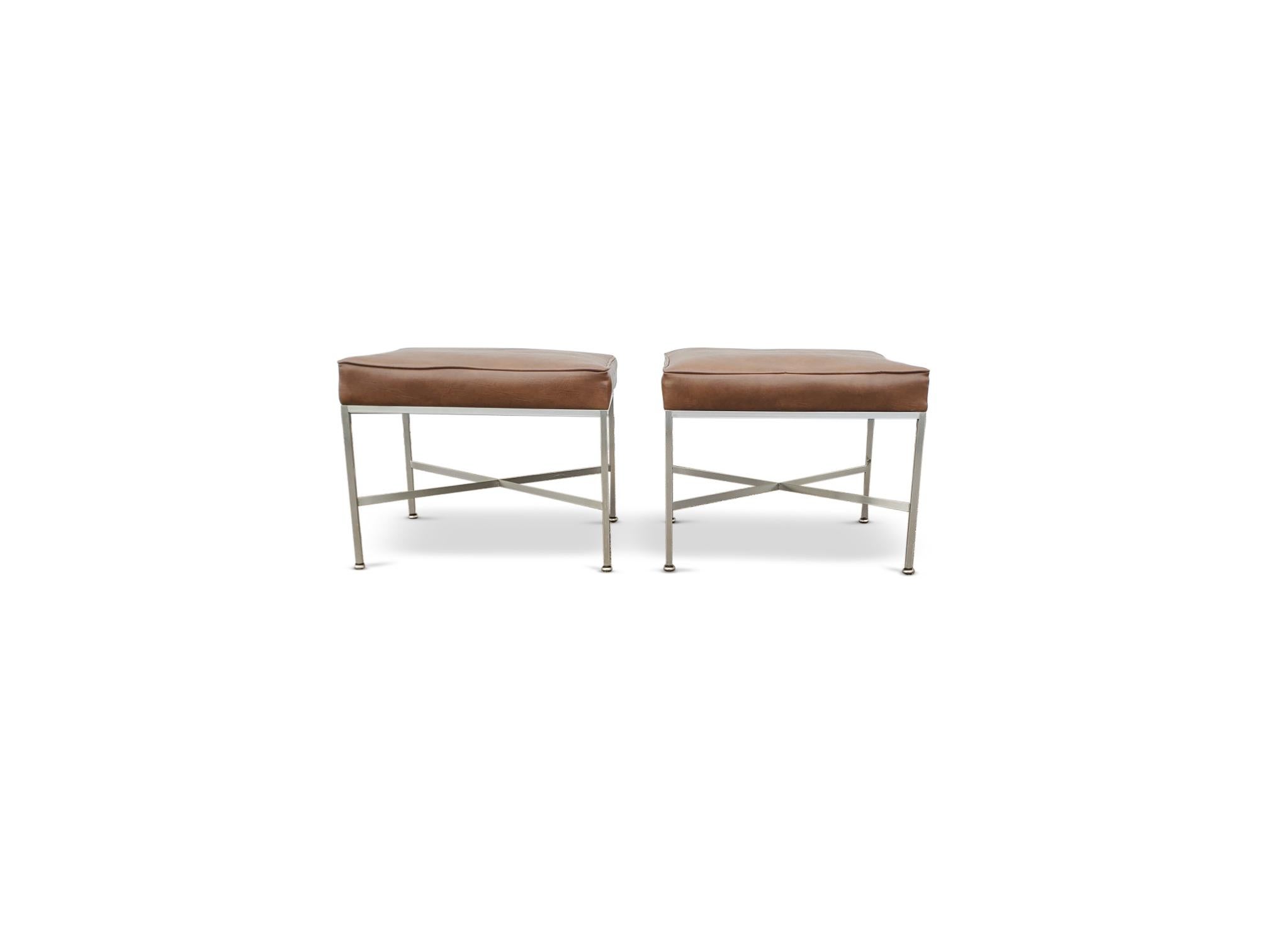 Pair of Paul McCobb 'X' Base Stools / Benches  For Sale 2