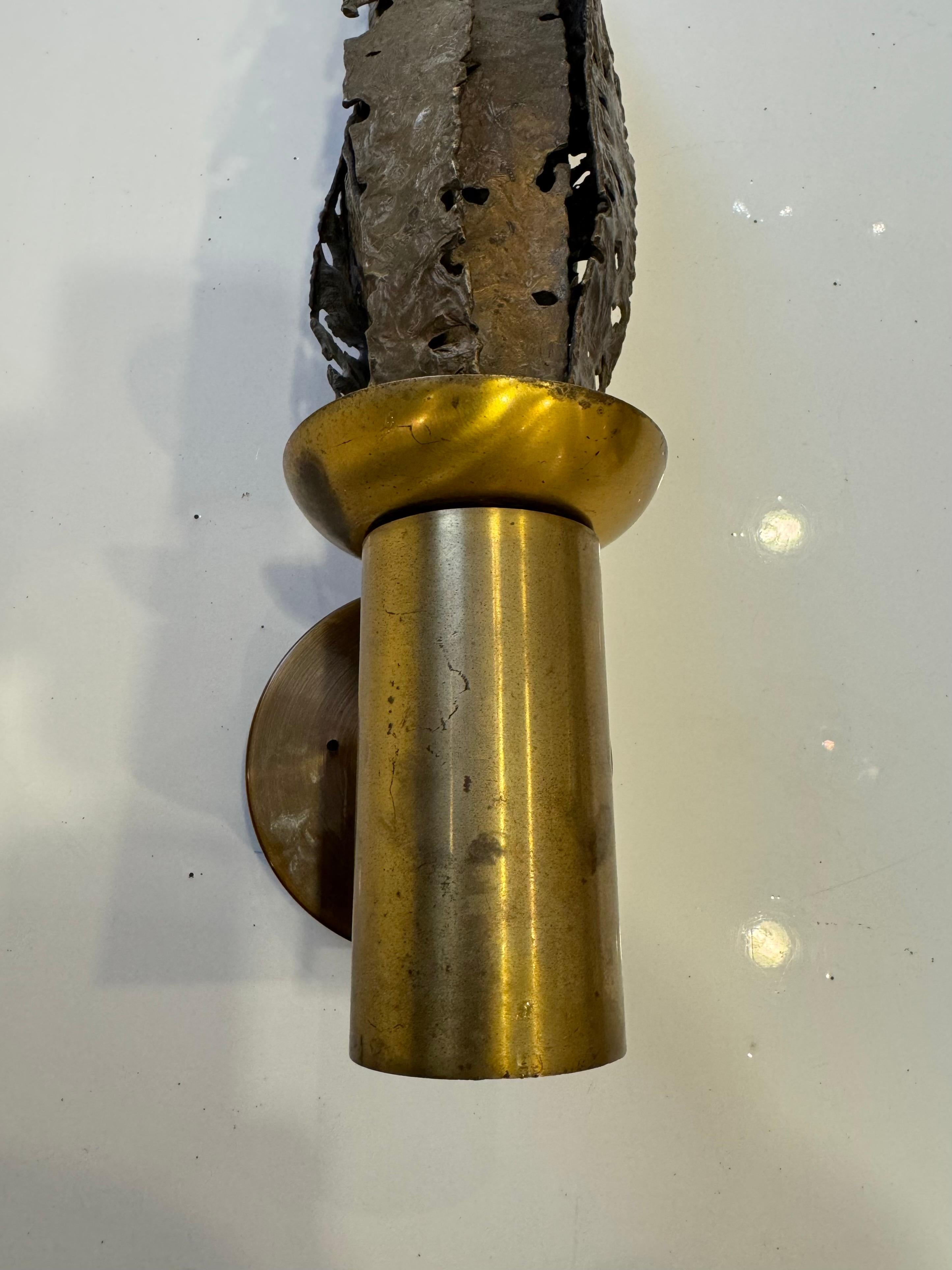 Pair of Paul Moerenhout Belgian Brutal Bronze 1970s Wall Lamps im Angebot 3