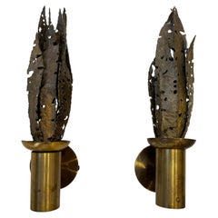 Paar Paul Moerenhout Belgische Brutal Bronze 1970er Wandlampen