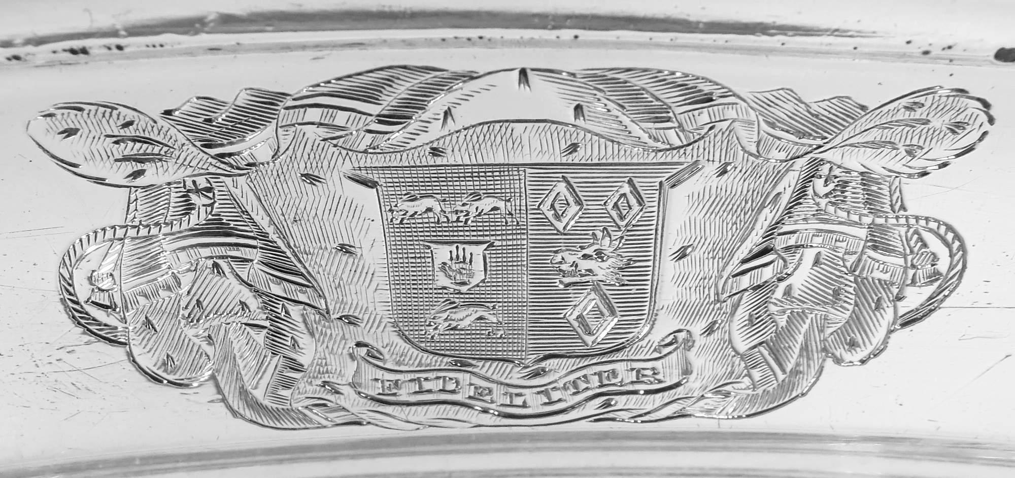 British Pair of Paul Storr English Georgian Trays with Armorials, 1814 For Sale