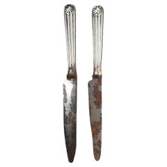 Used Pair of Paul Storr Sterling Silver Handled Georgian Period Knives