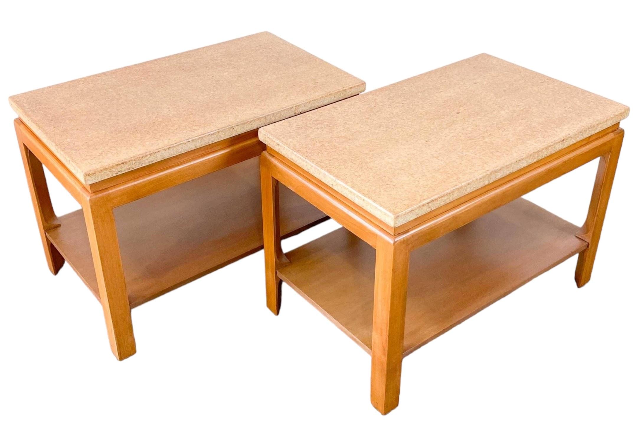 Pair of Paul T. Frankl for Johnson Cork Top Two Tier Side or End Tables, 1950s For Sale 2