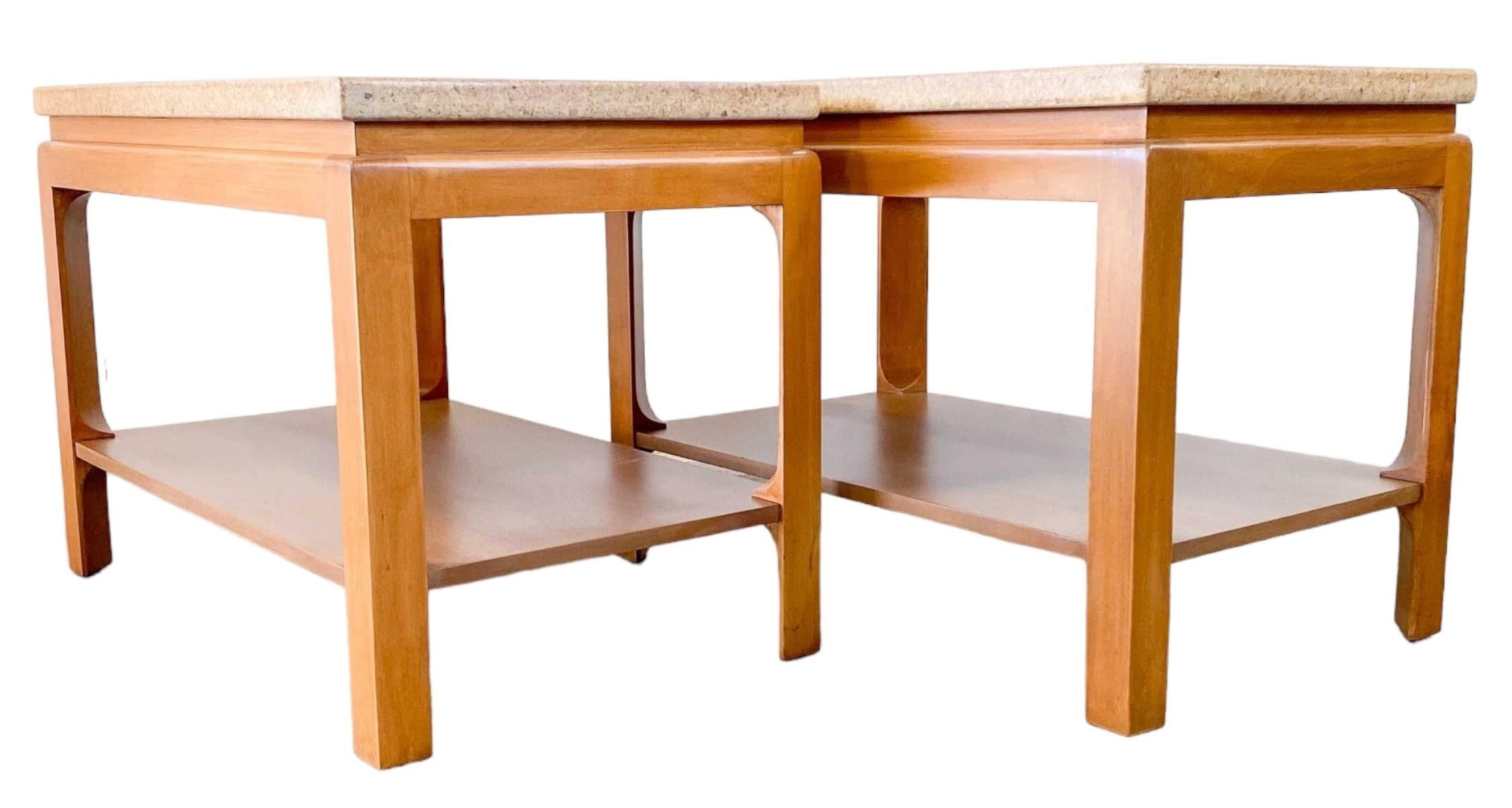 Pair of Paul T. Frankl for Johnson Cork Top Two Tier Side or End Tables, 1950s For Sale 3