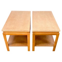 Pair of Paul T. Frankl for Johnson Cork Top Two Tier Side or End Tables, 1950s