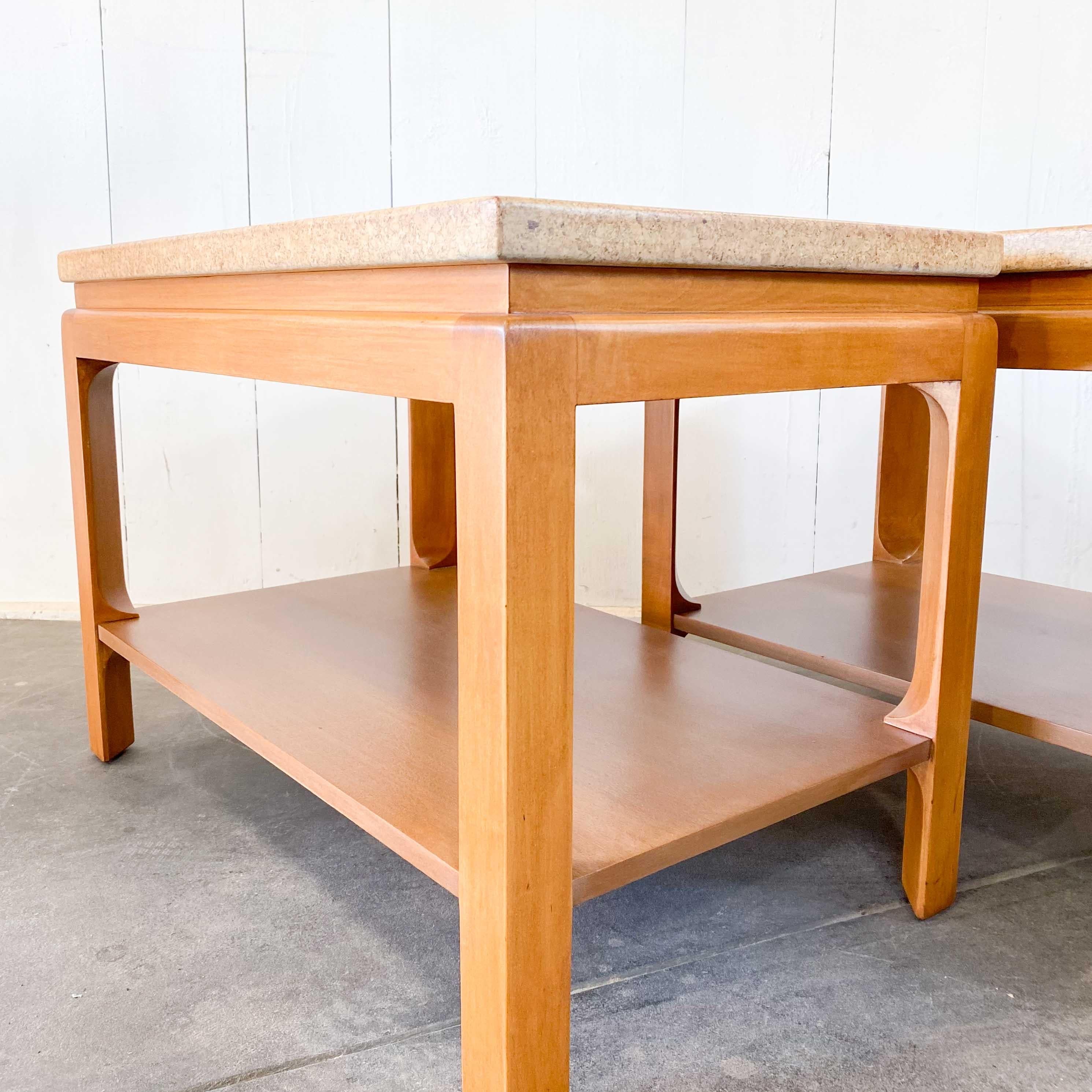 Veneer Pair of Paul T. Frankl for Johnson Cork Top Two Tier Side or End Tables, 1950s For Sale