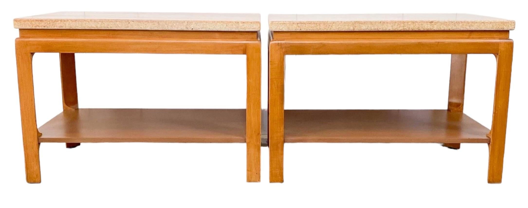 20th Century Pair of Paul T. Frankl for Johnson Cork Top Two Tier Side or End Tables, 1950s For Sale