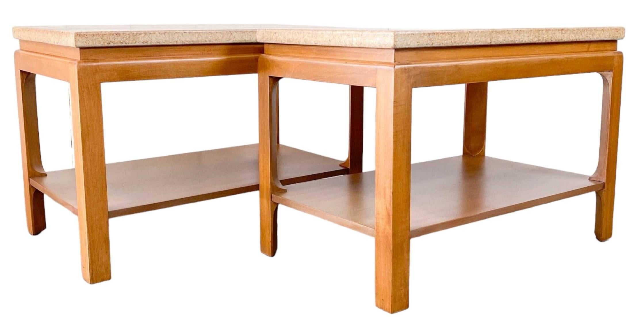 Pair of Paul T. Frankl for Johnson Cork Top Two Tier Side or End Tables, 1950s For Sale 1
