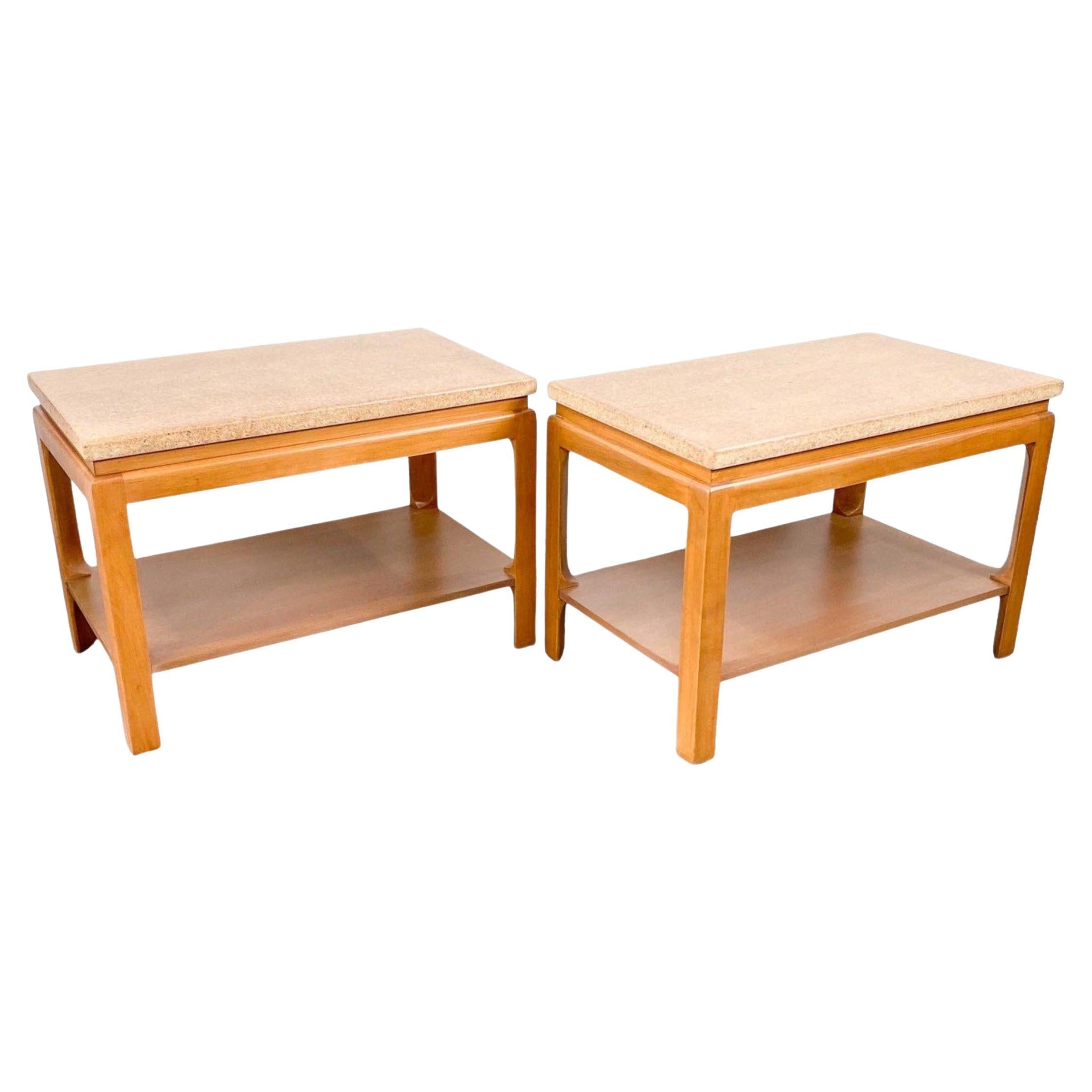 Pair of Paul T. Frankl for Johnson Cork Top Two Tier Side or End Tables, 1950s For Sale