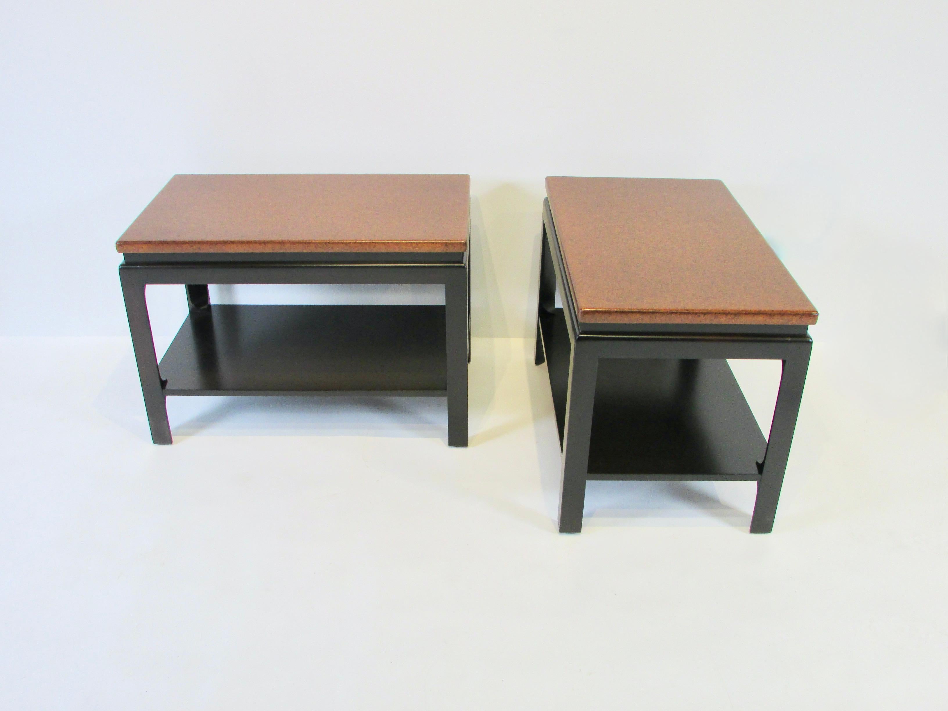 Mid-Century Modern Pair of Paul T. Frankl for Johnson Cork Top Two Tier Side or End Tables