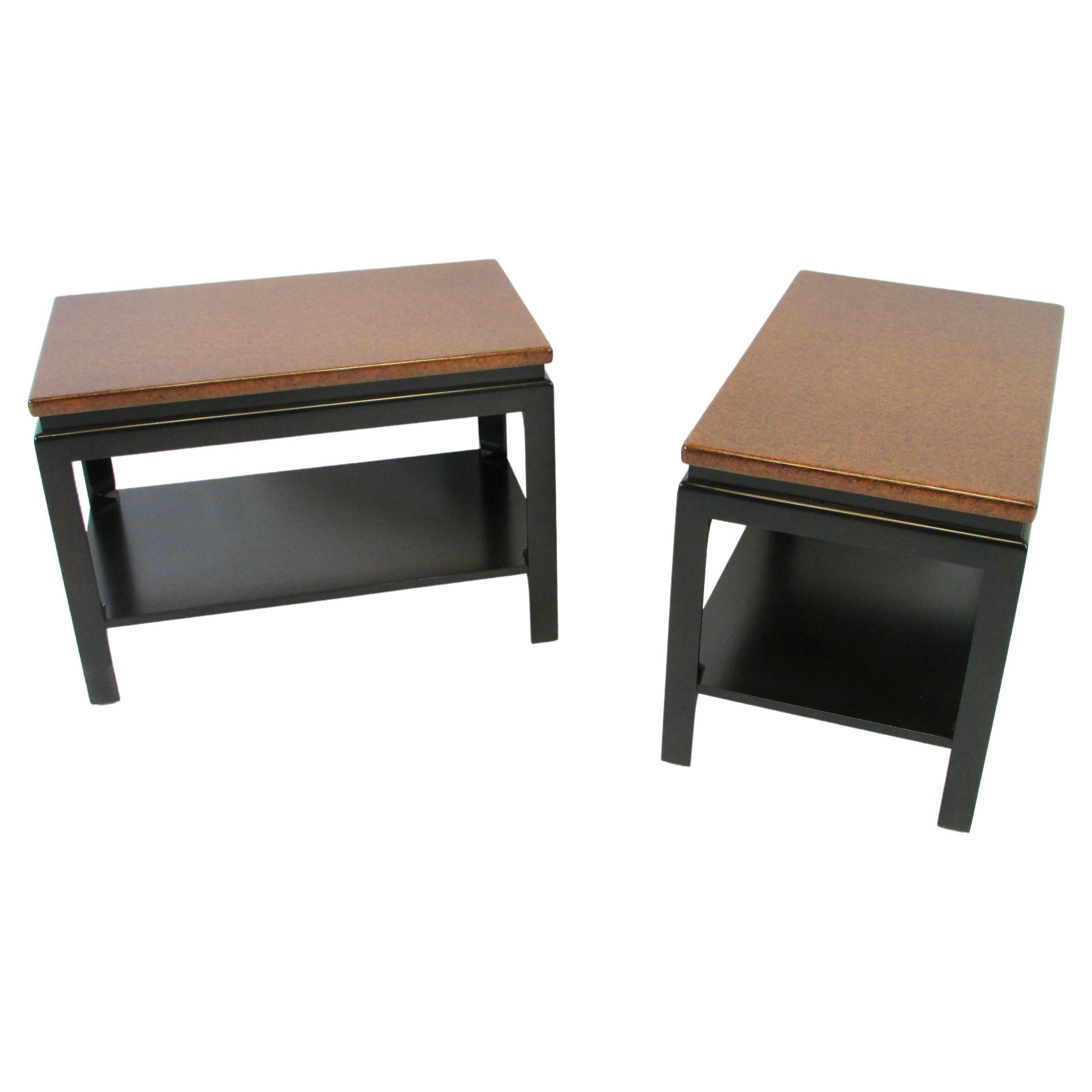 Pair of Paul T. Frankl for Johnson Cork Top Two Tier Side or End Tables