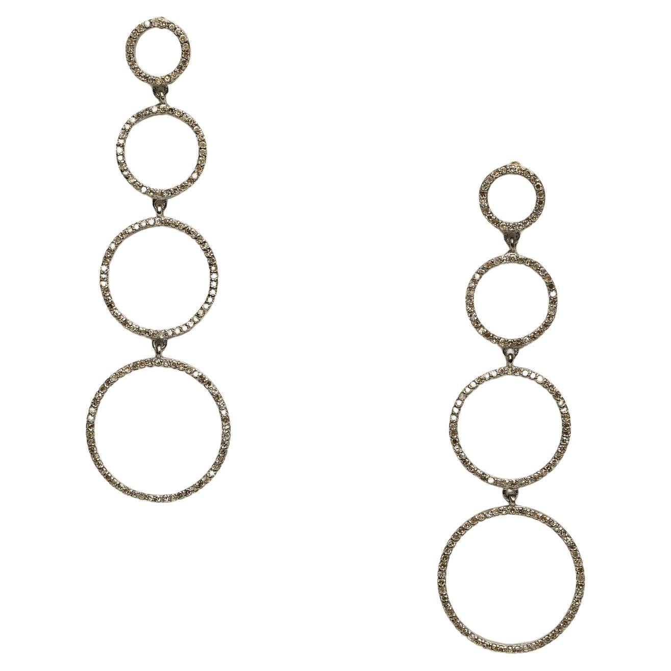 Pair of Pave`-Set Diamond Circle Chandelier Earrings