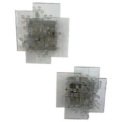 Pair of Pavo Glass Cube Sconces by Poliarte, Italy, 1970s