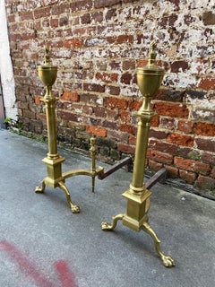 Pair of Paw Foot with Urn Top American Andirons