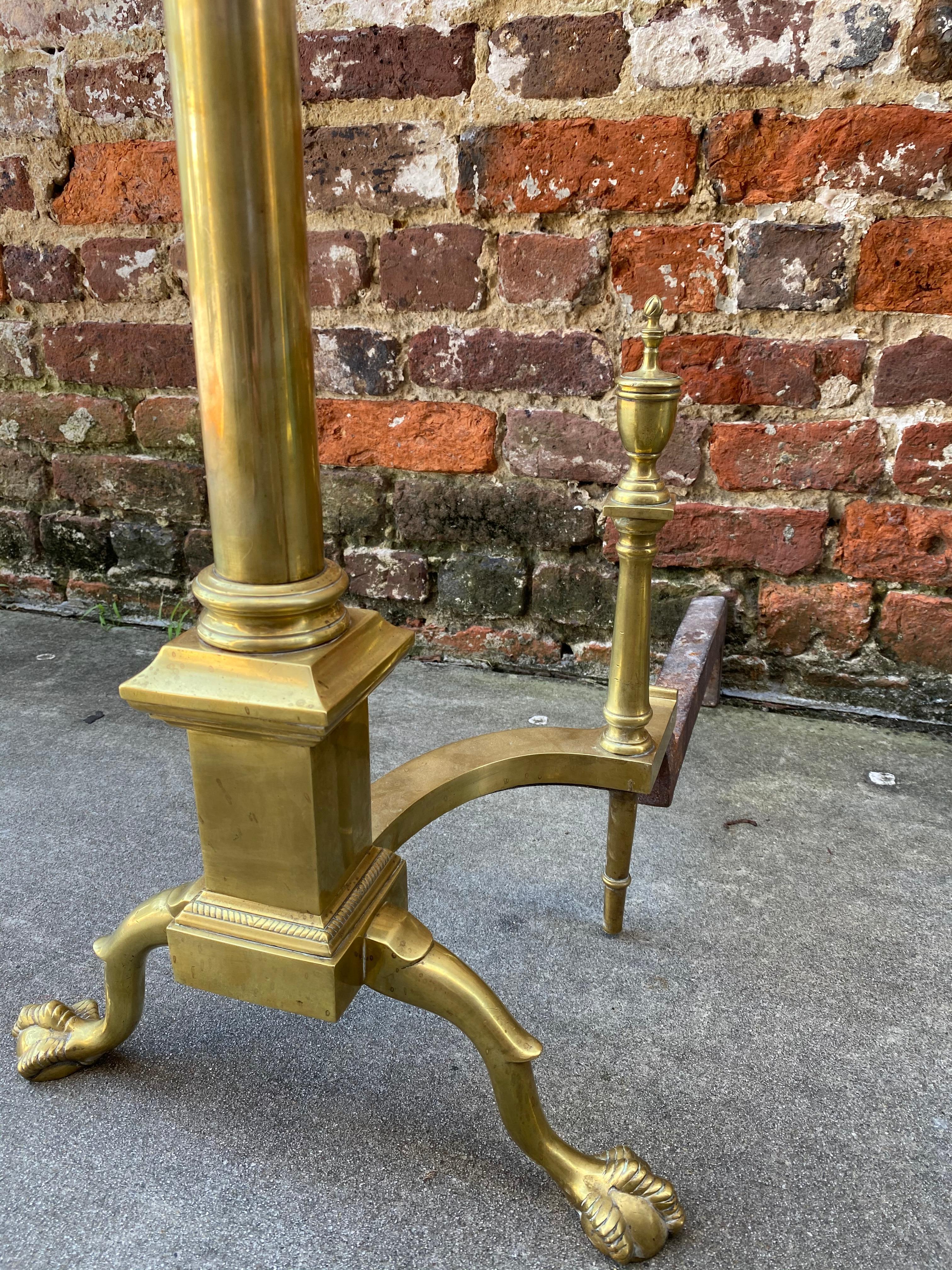 Pair of Paw Foot with Urn Top American Andirons In Good Condition For Sale In Charleston, SC