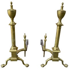 Pair of Paw Foot with Urn Top American Andirons