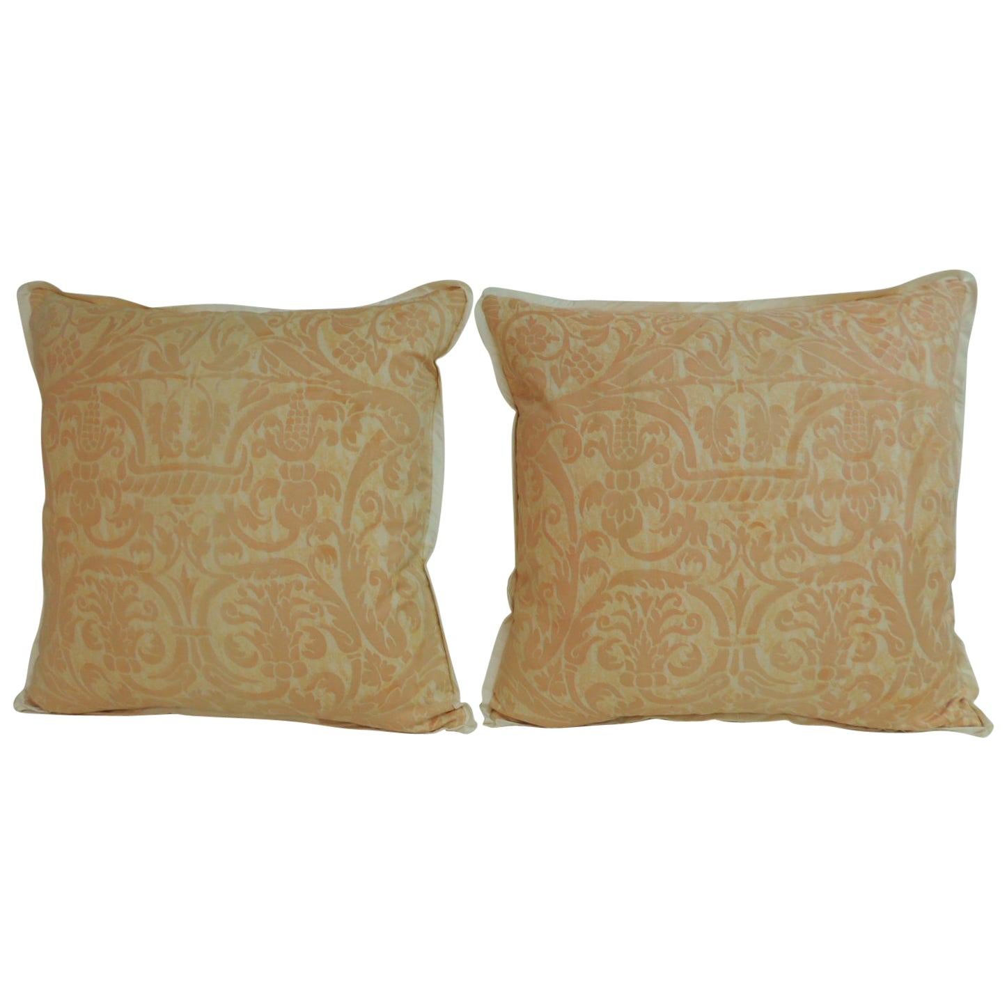 Pair of Peach Fortuny “Uccelli” Printed Vintage Decorative Pillows