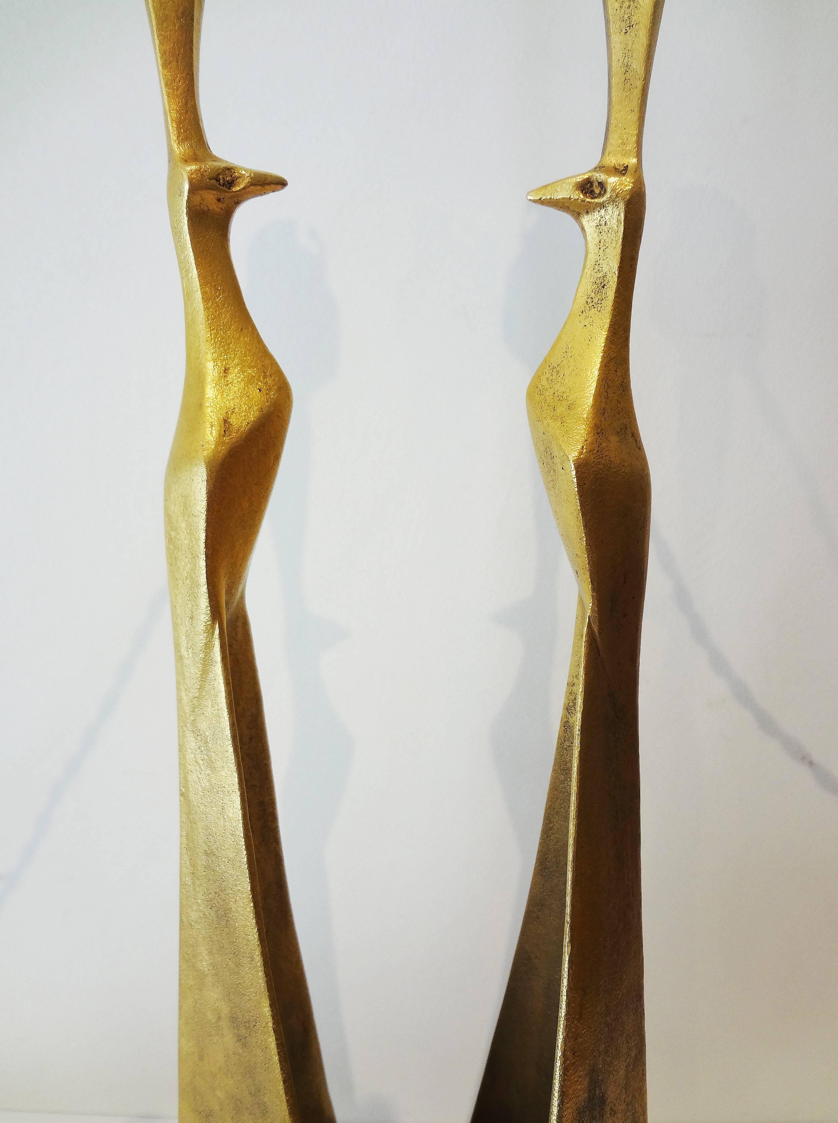Pair of Peacock Bronze Lamps by Félix Agostini, 1960 Model In Good Condition For Sale In Paris, FR