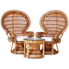 Pair of Peacock Chairs and Matching Table