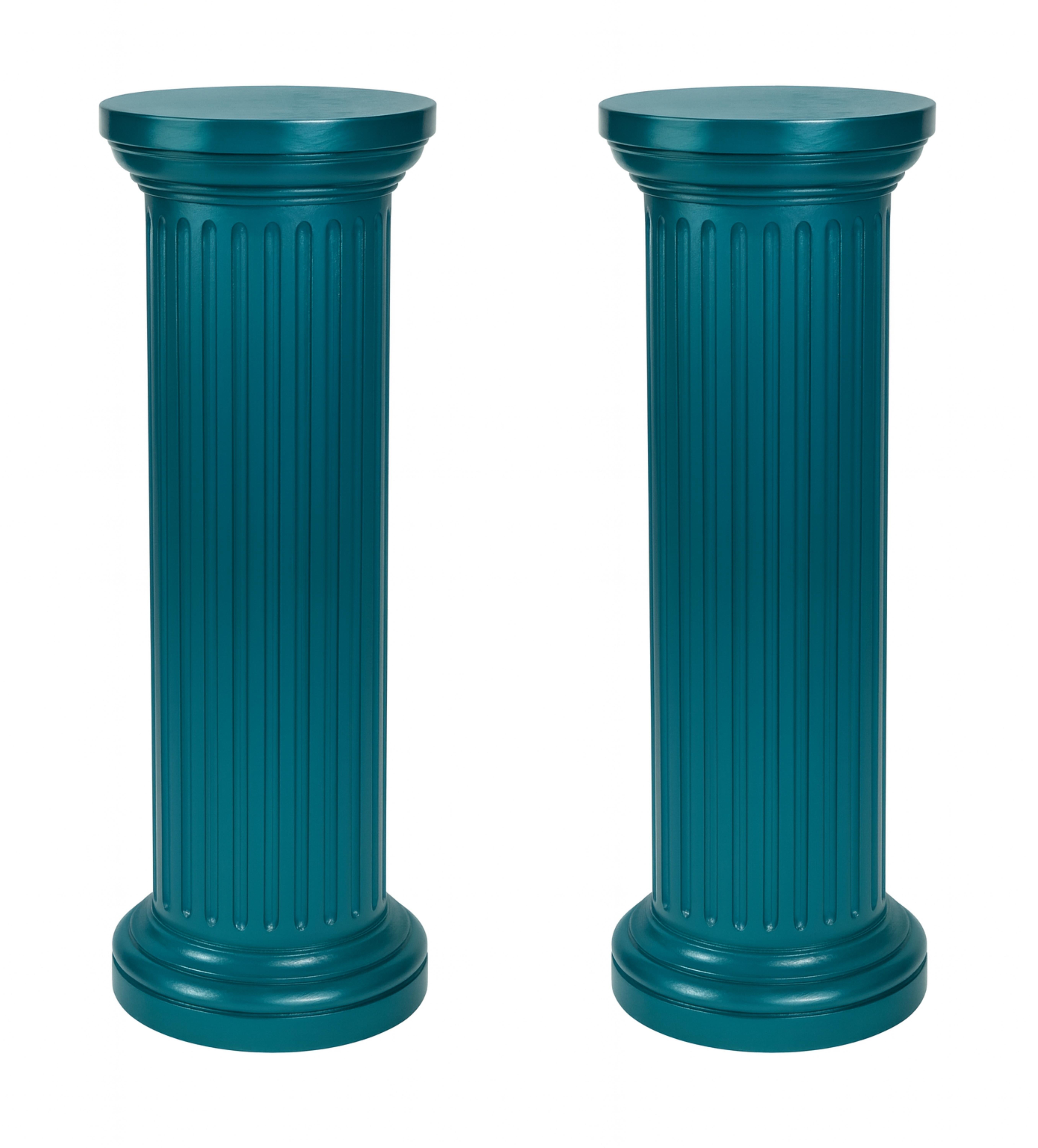 Pareja de Columnas de Madera Color Pavo Real, Estilo Louis Philippe, Siglo XIX en venta 1