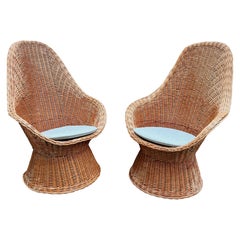 Pair of "Peacock" High Back Rattan Chairs in the style of D. Van Sliedrecht