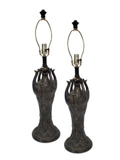 Pair of Peacock Motif Table Lamps