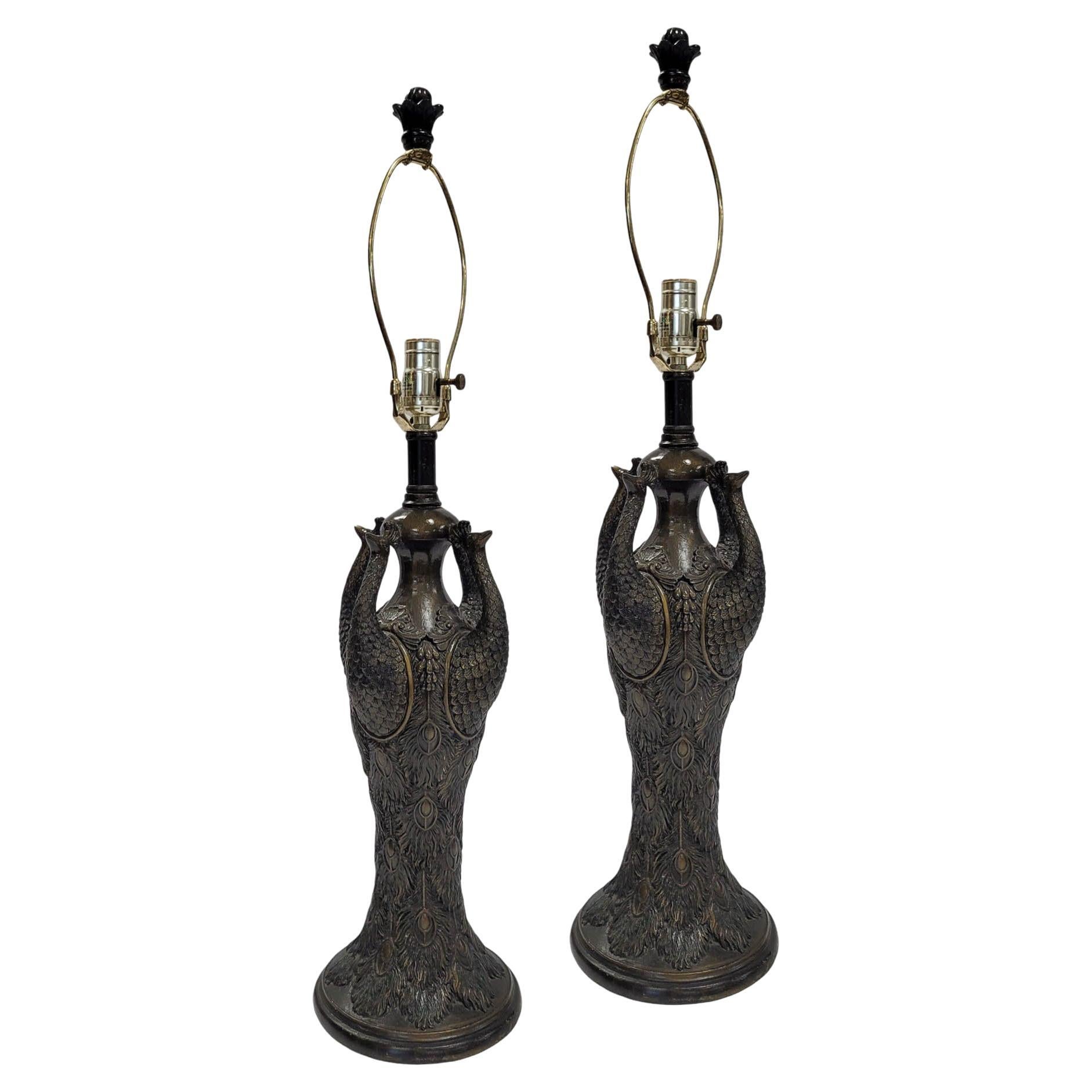 Pair of Peacock Motif Table Lamps