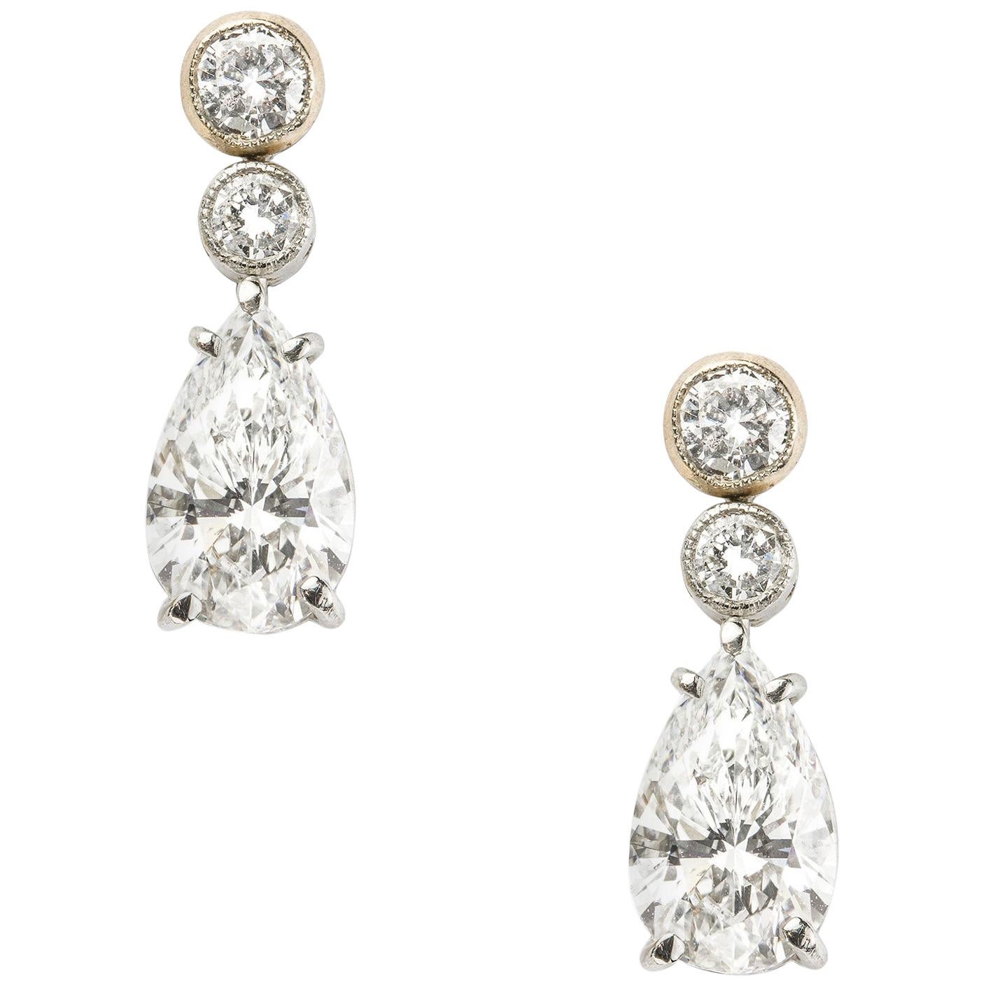 Pair of Pear Shaped Diamond Drop Earrings