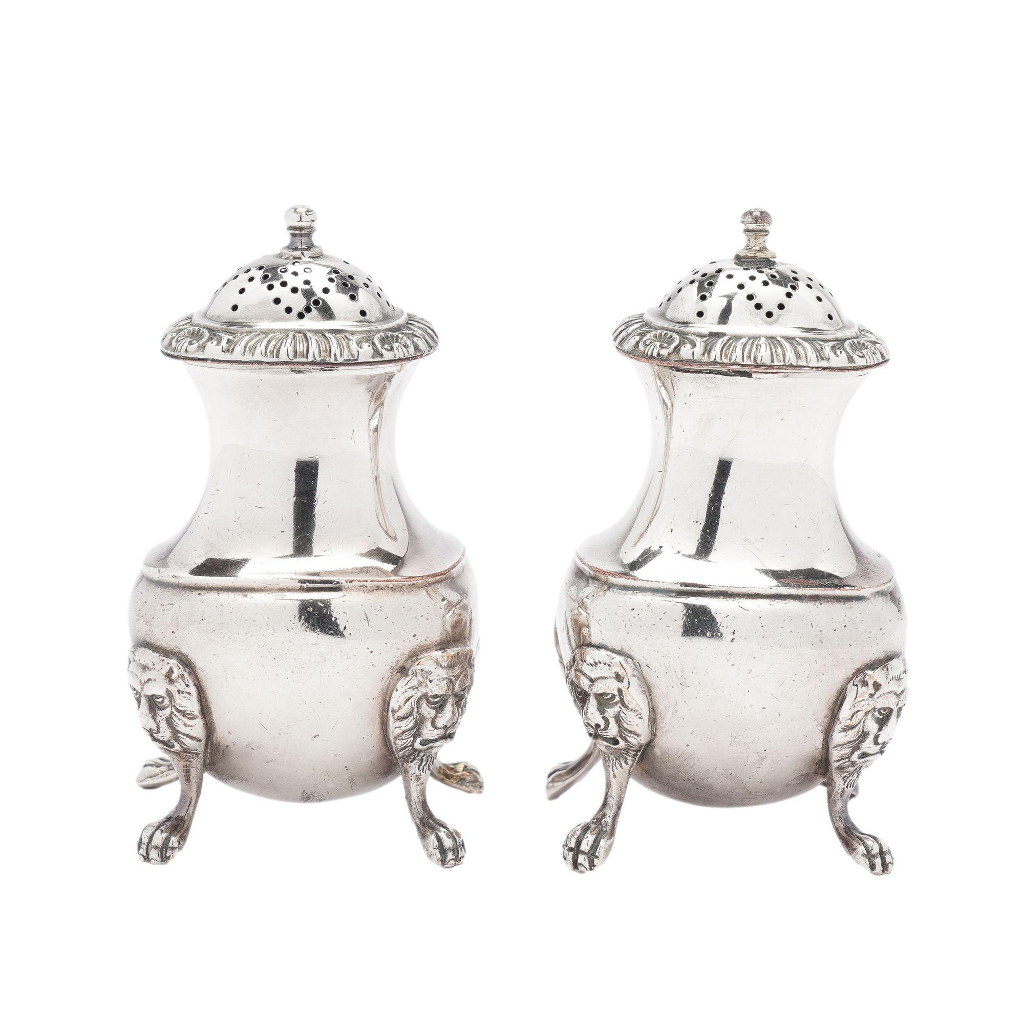 Early 20th Century Pair of pear shaped salt & pepper shakers by The Barker Brothers, c. 1912 For Sale